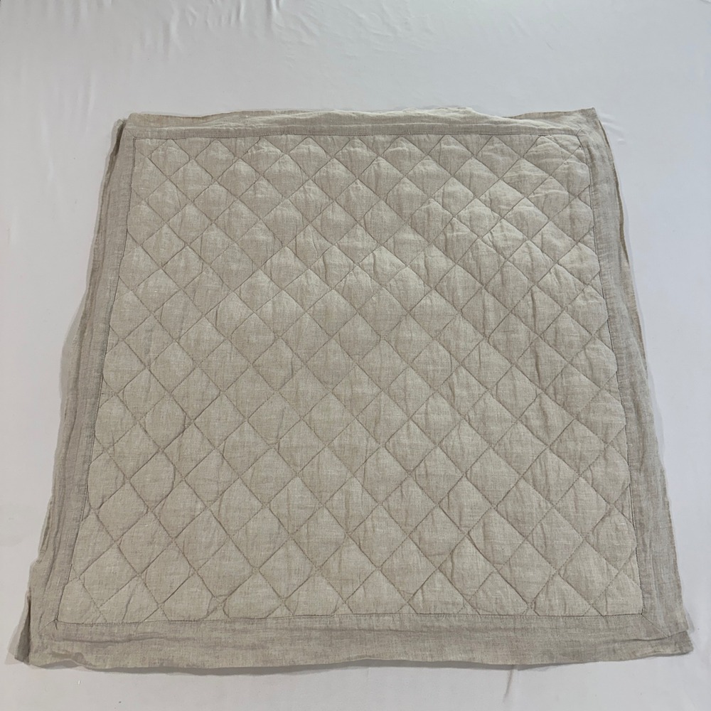 Pottery Barn Euro Sham Quilted Linen Cotton Blend 26x26 Flax Beige Neutral